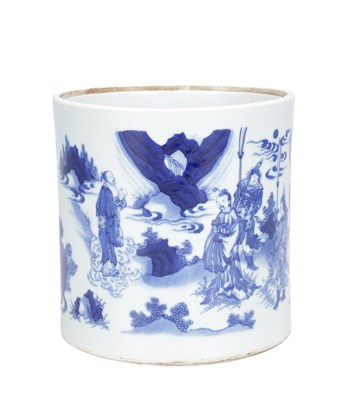 Lot 745 - A CHINESE BLUE AND WHITE PORCELAIN BRUSH POT