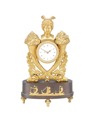 Lot 1344 - ROSE ET SON, LONDON. AN EARLY 19TH CENTURY BRONZE AND ORMOLU MANTEL CLOCK
