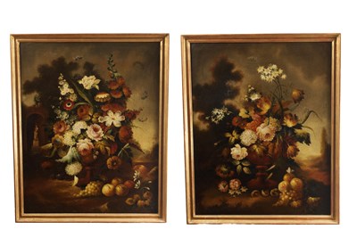 Lot 983 - A LARGE PAIR OF CIRCA 1900 DUTCH OIL ON CANVAS STILL LIFE PAINTINGS