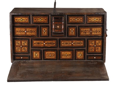 Lot 1518 - A 17TH CENTURY SPANISH WALNUT AND INLAID CABINET