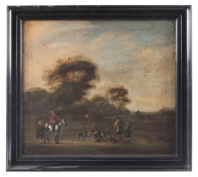 Lot 890 - A 17TH CENTURY DUTCH LANDSCAPE DEPICTING A COURSING PARTY