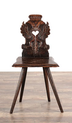 Lot 1600 - A LATE 18TH CENTURY AUSTRIAN CARVED FOLK ART SIDE CHAIR