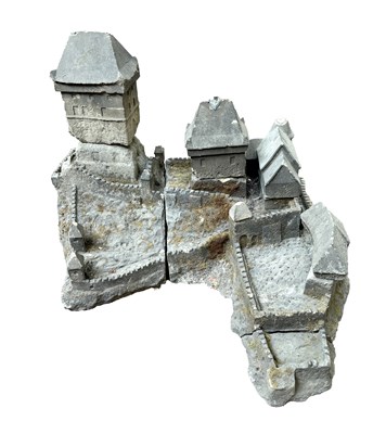 Lot 1100 - A 19TH CENTURY CARVED STONE MODEL OF A CASTLE