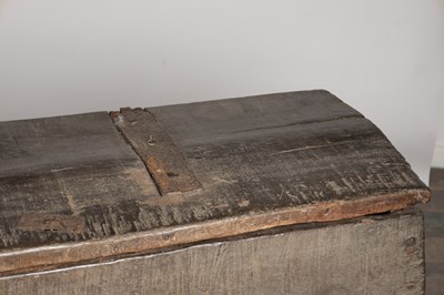 Lot 1702 - A 15TH CENTURY ENGLISH BOARDED OAK CHEST WITH IRON STRAP HINGES