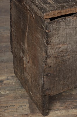 Lot 1702 - A 15TH CENTURY ENGLISH BOARDED OAK CHEST WITH IRON STRAP HINGES