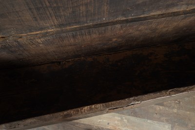 Lot 1702 - A 15TH CENTURY ENGLISH BOARDED OAK CHEST WITH IRON STRAP HINGES