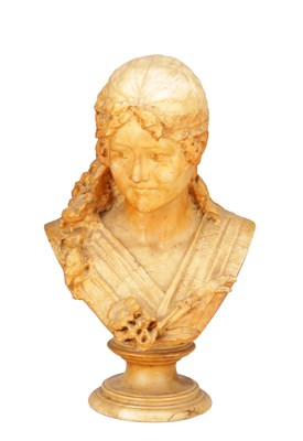 Lot 1027 - A 19TH CENTURY ALABASTER BUST OF A LADY