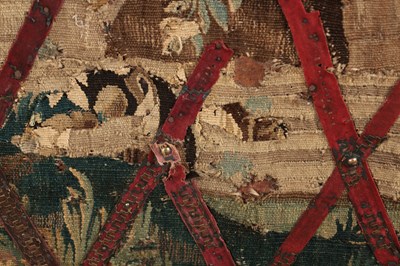 Lot 1526 - A RARE 17TH CENTURY FRENCH VERDURE TAPESTRY DOMED TOP CHEST