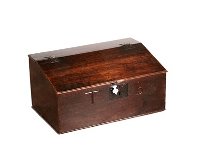 Lot 1709 - AN 18TH CENTURY OAK BIBLE BOX INITIALLED T.B.