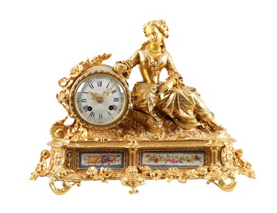 Lot 1294 - LE ROY, PARIS. A LATE 19TH CENTURY FRENCH ORMOLU AND PORCELAIN PANEL MANTEL CLOCK