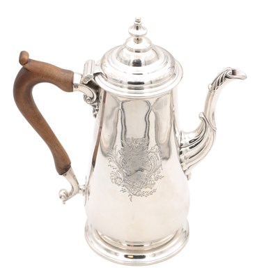 Lot 73 - A GEORGE II PROVINCIAL SILVER COFFEE POT BY JOHN LANGLANDS, NEWCASTLE