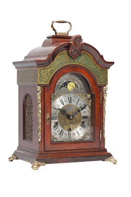 Lot 1203 - A 20TH CENTURY WALNUT QUARTER CHIMING BRACKET CLOCK WITH MOONPHASE