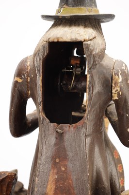 Lot 1321 - A RARE 19TH CENTURY BLACK FOREST FIGURED WALNUT AUTOMATON "DUMPLING EATER" MANTEL CLOCK