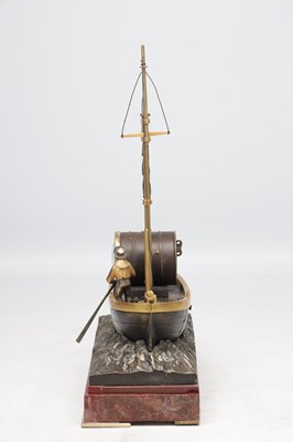 Lot 1205 - A.R. GUILMET, A LATE 19TH CENTURY FRENCH PATINATED AND GILT BRONZE INDUSTRIAL "OARSMAN" AUTOMATON CLOCK ON ROUGE MARBLE BASE