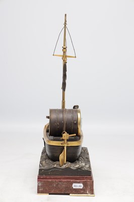 Lot 1205 - A.R. GUILMET, A LATE 19TH CENTURY FRENCH PATINATED AND GILT BRONZE INDUSTRIAL "OARSMAN" AUTOMATON CLOCK ON ROUGE MARBLE BASE