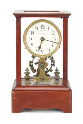 Lot 1365 - EUREKA CLOCK CO. LTD., LONDON AN EARLY 20TH CENTURY ENGLISH MAHOGANY FIVE GLASS 1000 DAY ELECTRIC MANTEL CLOCK