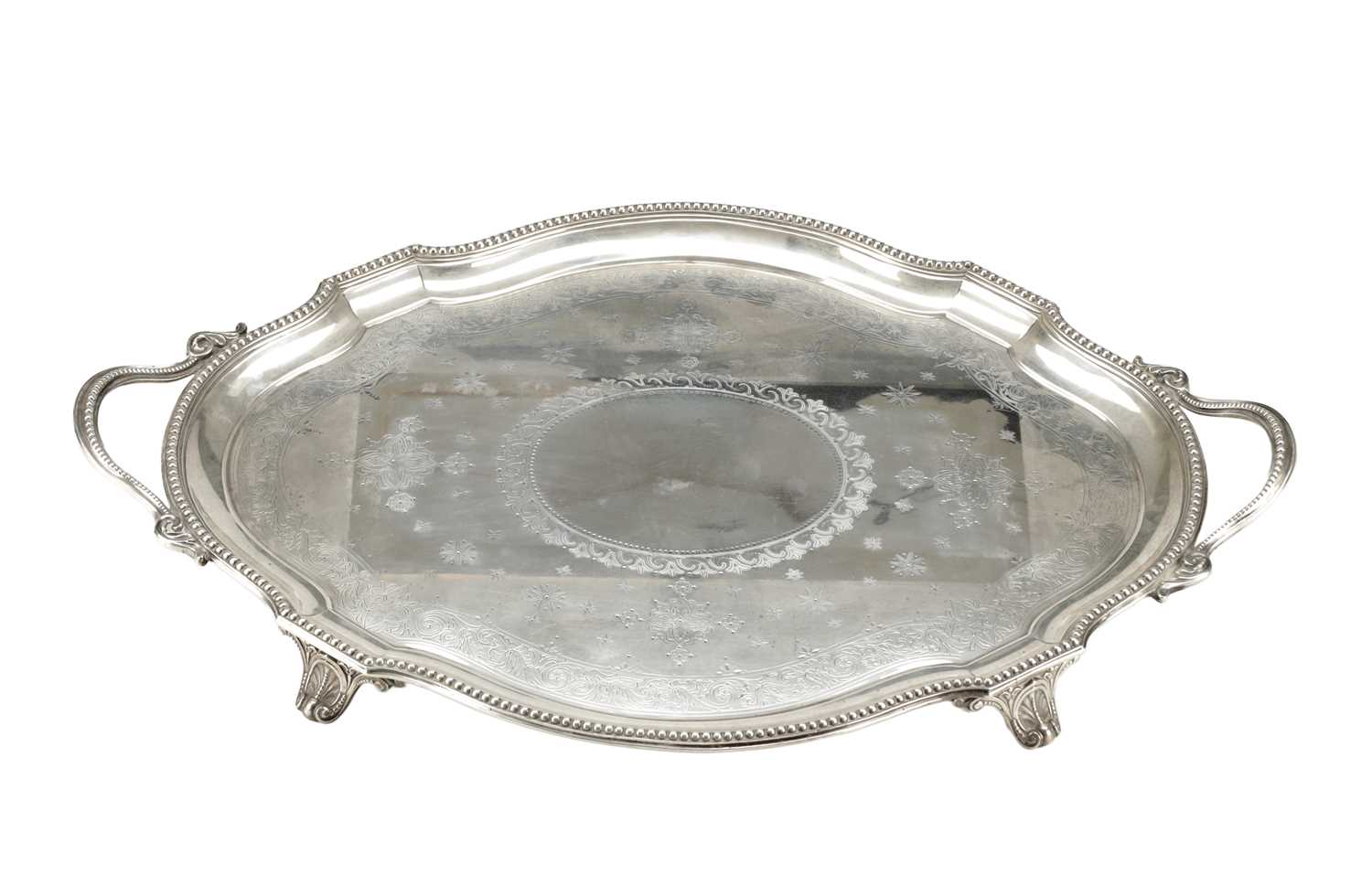 Lot 138 - A LARGE VICTORIAN ENGLISH SILVER TWO-HANDLED TRAY