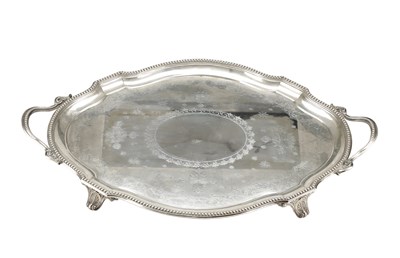 Lot 138 - A LARGE VICTORIAN ENGLISH SILVER TWO-HANDLED TRAY