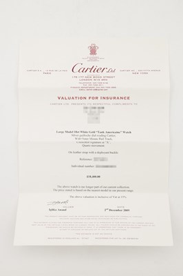 Lot 458 - A GENTLEMAN'S LARGE MODEL 18CT WHITE GOLD AND DIAMOND CARTIER TANK AMERICAINE CHRONOGRAPH WRIST WATCH