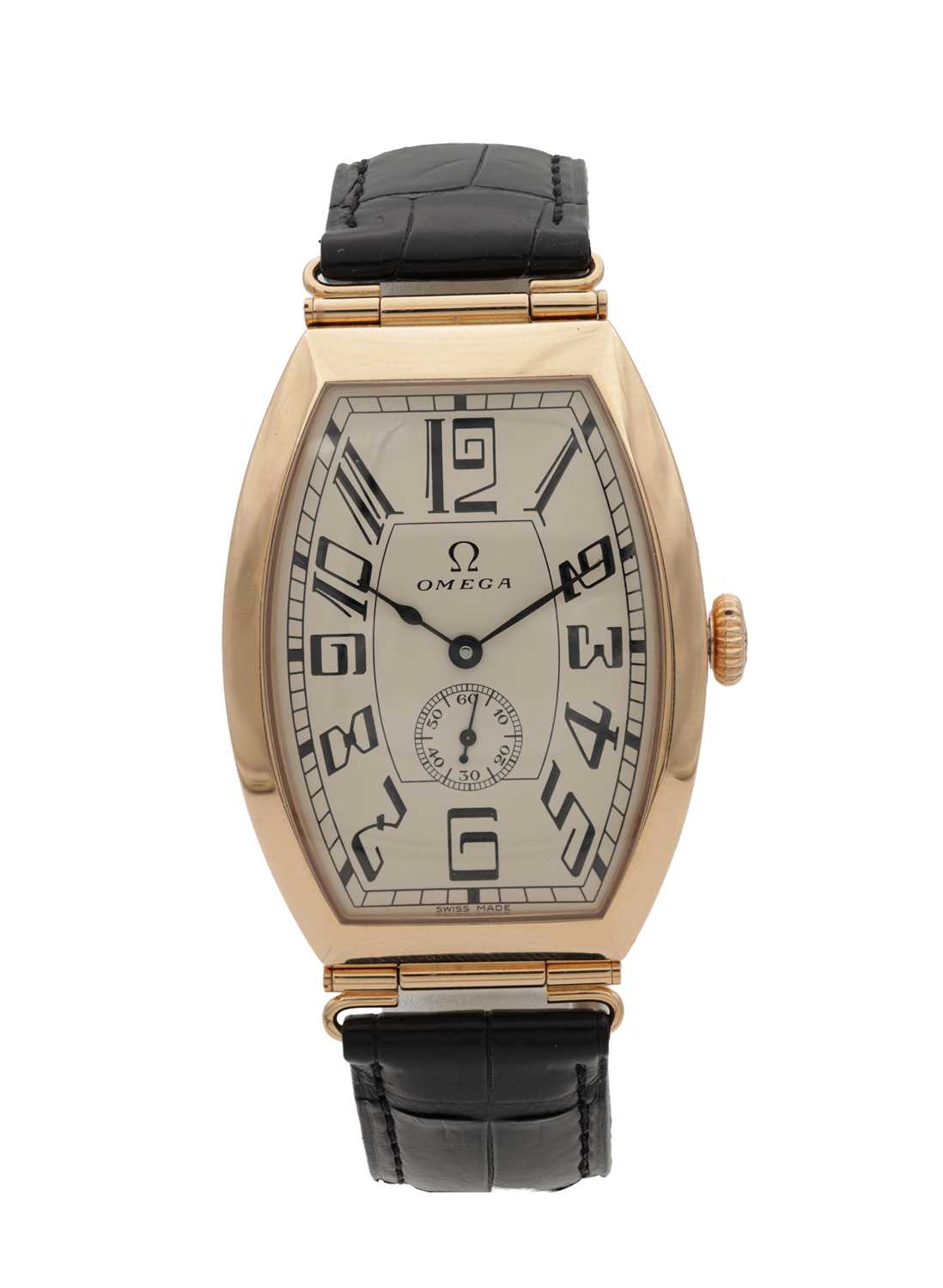Lot 354 - A GENTLEMAN'S LIMITED EDITION 18CT ROSE GOLD OMEGA MUSEUM COLLECTION 1915 PETROGRAD WRIST WATCH