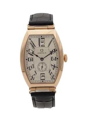 Lot 354 - A GENTLEMAN'S LIMITED EDITION 18CT ROSE GOLD OMEGA MUSEUM COLLECTION 1915 PETROGRAD WRIST WATCH