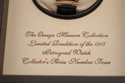 Lot 354 - A GENTLEMAN'S LIMITED EDITION 18CT ROSE GOLD OMEGA MUSEUM COLLECTION 1915 PETROGRAD WRIST WATCH