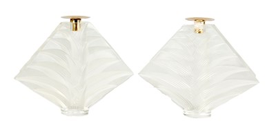 Lot 561 - A PAIR OF LALIQUE FROSTED AND CLEAR CRYSTAL CANDLESTICKS