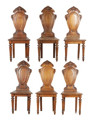 Lot 1570 - A SET OF SIX LATE 19TH CENTURY OAK HALL CHAIRS