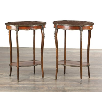 Lot 1596 - A PAIR OF 19TH CENTURY FRENCH KINGWOOD AND ORMOLU MOUNTED SIDE TABLES