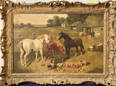 Lot 972 - JOHN FREDERICK HERRING Jr. (1820-1907) "FARMYARD SCENE" OIL ON CANVAS