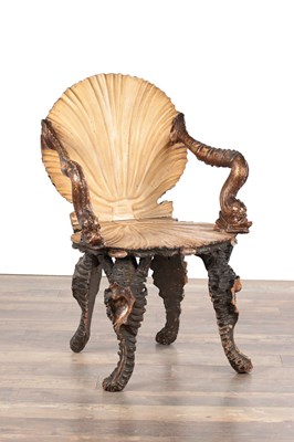 Lot 1551 - AN UNUSUAL 19TH CENTURY ITALIAN PARCEL GILT GROTTO CHAIR ATTRIBUTED TO PAULY ET CIE