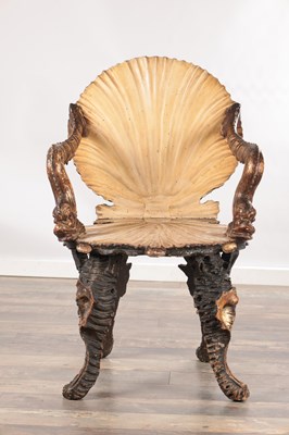 Lot 1551 - AN UNUSUAL 19TH CENTURY ITALIAN PARCEL GILT GROTTO CHAIR ATTRIBUTED TO PAULY ET CIE