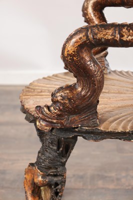 Lot 1551 - AN UNUSUAL 19TH CENTURY ITALIAN PARCEL GILT GROTTO CHAIR ATTRIBUTED TO PAULY ET CIE