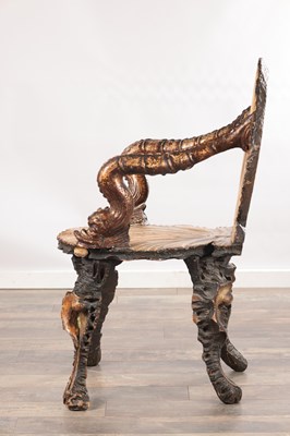 Lot 1551 - AN UNUSUAL 19TH CENTURY ITALIAN PARCEL GILT GROTTO CHAIR ATTRIBUTED TO PAULY ET CIE