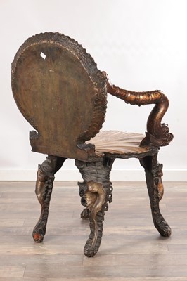 Lot 1551 - AN UNUSUAL 19TH CENTURY ITALIAN PARCEL GILT GROTTO CHAIR ATTRIBUTED TO PAULY ET CIE
