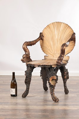 Lot 1551 - AN UNUSUAL 19TH CENTURY ITALIAN PARCEL GILT GROTTO CHAIR ATTRIBUTED TO PAULY ET CIE