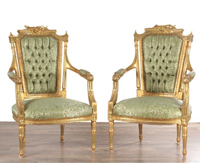 Lot 1503 - A PAIR OF LATE 19TH CENTURY FRENCH GILT GESSO SALOON CHAIRS