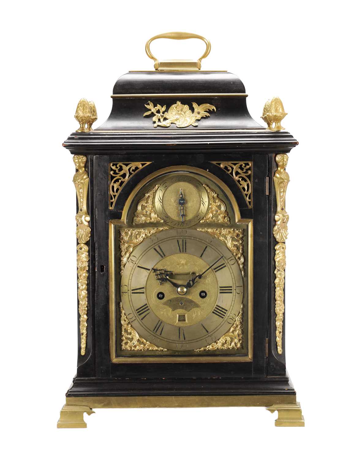 Lot 1364 - FRANCIS WELLS, LONDON. A GEORGE III ORMOLU MOUNTED EBONISED QUARTER REPEATING BRACKET CLOCK