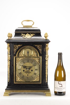 Lot 1364 - FRANCIS WELLS, LONDON. A GEORGE III ORMOLU MOUNTED EBONISED QUARTER REPEATING BRACKET CLOCK