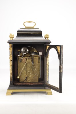 Lot 1364 - FRANCIS WELLS, LONDON. A GEORGE III ORMOLU MOUNTED EBONISED QUARTER REPEATING BRACKET CLOCK