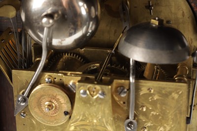 Lot 1364 - FRANCIS WELLS, LONDON. A GEORGE III ORMOLU MOUNTED EBONISED QUARTER REPEATING BRACKET CLOCK
