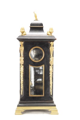 Lot 1364 - FRANCIS WELLS, LONDON. A GEORGE III ORMOLU MOUNTED EBONISED QUARTER REPEATING BRACKET CLOCK