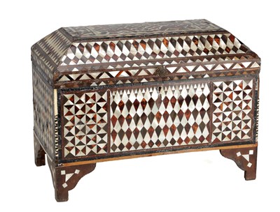 Lot 752 - AN OTTOMAN MOTHER-OF-PEARL, TORTOISESHELL AND BONE INLAID CASKET