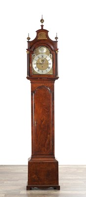 Lot 1225 - ROBERT BENTLEY, LONDON. AN 18TH CENTURY FIGURED WALNUT QUARTER CHIMING LONGCASE CLOCK
