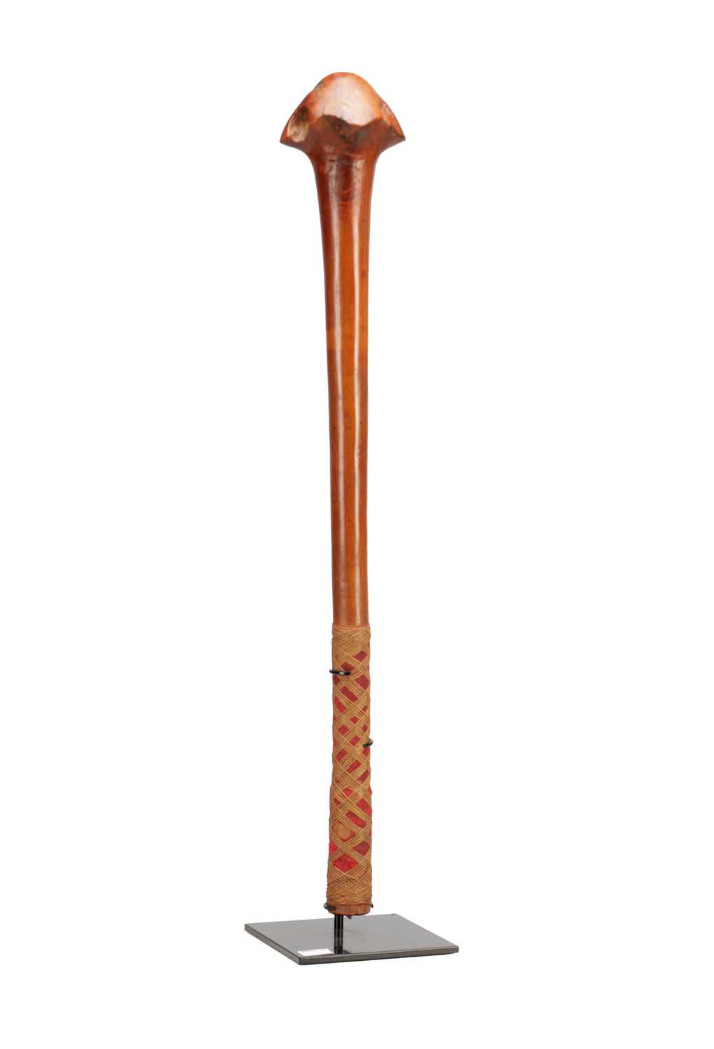 Lot 1021 - A 19TH CENTURY NEW CALEDONIAN KANAK WOOD WAR CLUB WITH FIBRE WRAPPED GRIP