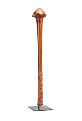 Lot 1021 - A 19TH CENTURY NEW CALEDONIAN KANAK WOOD WAR CLUB WITH FIBRE WRAPPED GRIP
