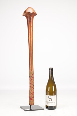Lot 1021 - A 19TH CENTURY NEW CALEDONIAN KANAK WOOD WAR CLUB WITH FIBRE WRAPPED GRIP