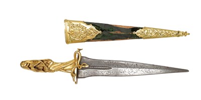 Lot 850 - A MID 19TH CENTURY FRENCH GILT BRONZE HILTED RITUAL DAGGER