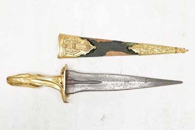 Lot 850 - A MID 19TH CENTURY FRENCH GILT BRONZE HILTED RITUAL DAGGER