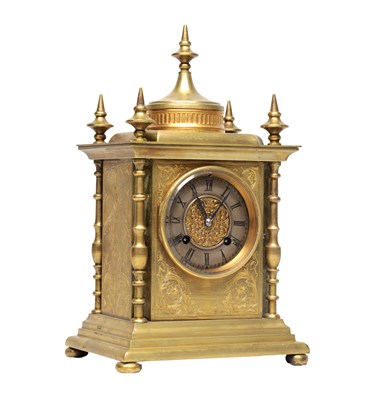 Lot 1229 - A LATE 19TH CENTURY FRENCH BRASS ENGRAVED MANTEL CLOCK